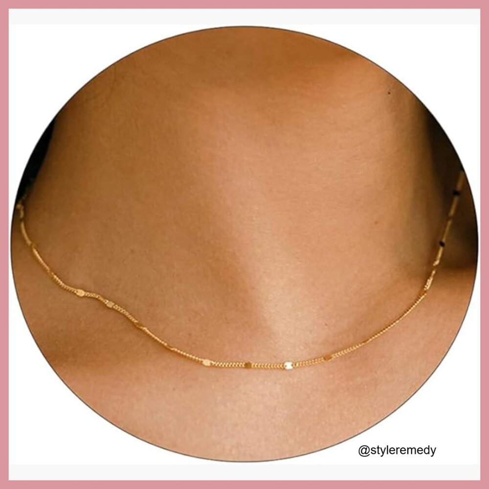 14K Gold Plated Chain Necklace with Shining Dots Lobster Clasp